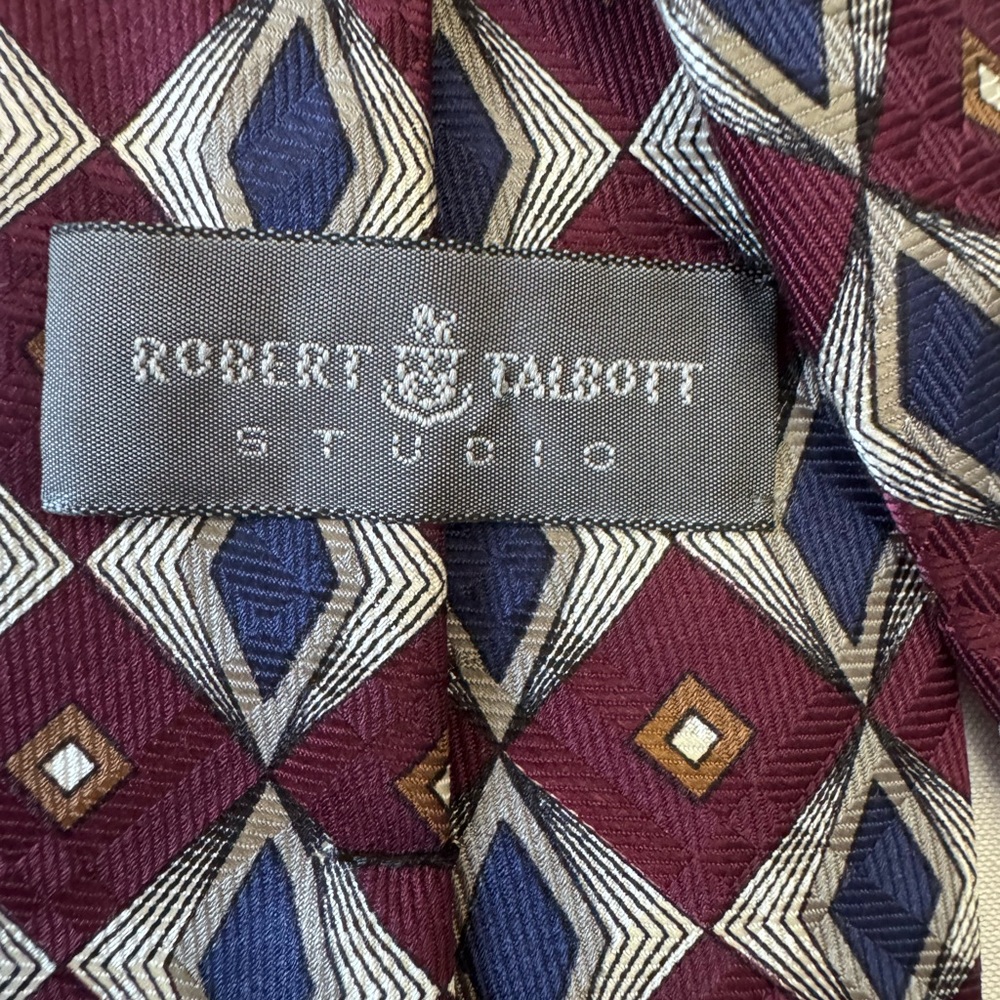Robert Talbott Studio Maroon Blue Diamond Silk Tie Paisley USA Old Money Dapper - Picture 3 of 9